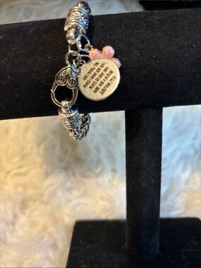 Delicate Silver Charm Bracelet with Pink Enamel Flower